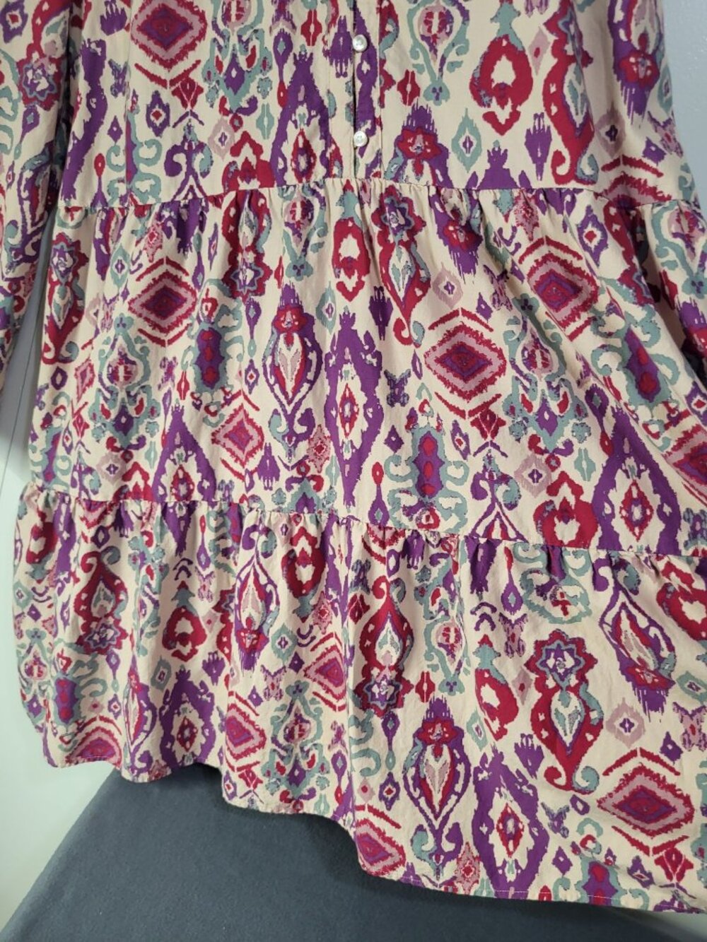 Beach Lunch Lounge dress XXL Batik Print Cotton Blend Tiered Babydoll Boho - Picture 9 of 9